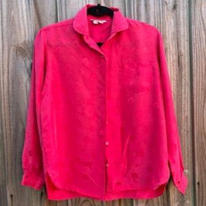 Long sleeve button down collar dress shirt, Color: fuchsia, Size: 12, 100% Silk